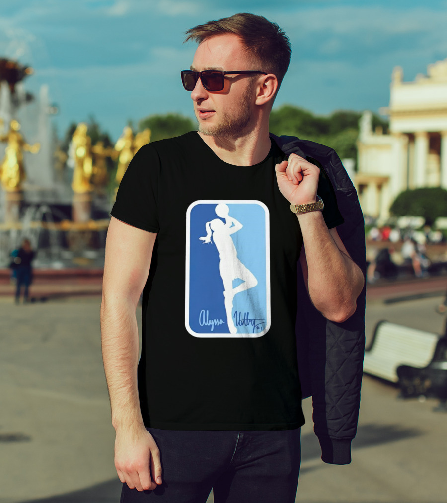 Alyssa Ustby #1 Basketball Silhouette Icon Blue Rectangle T-Shirt