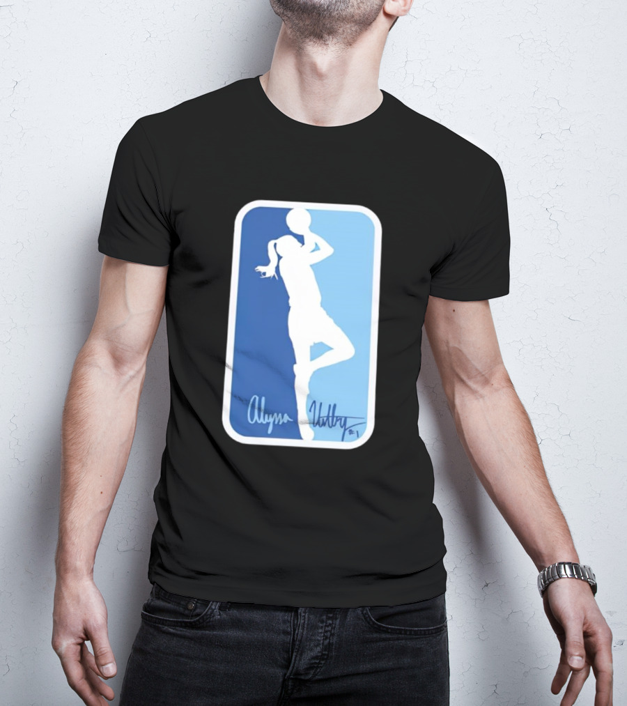 Alyssa Ustby #1 Basketball Silhouette Icon Blue Rectangle T-Shirt