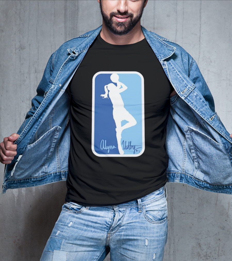 Alyssa Ustby #1 Basketball Silhouette Icon Blue Rectangle T-Shirt