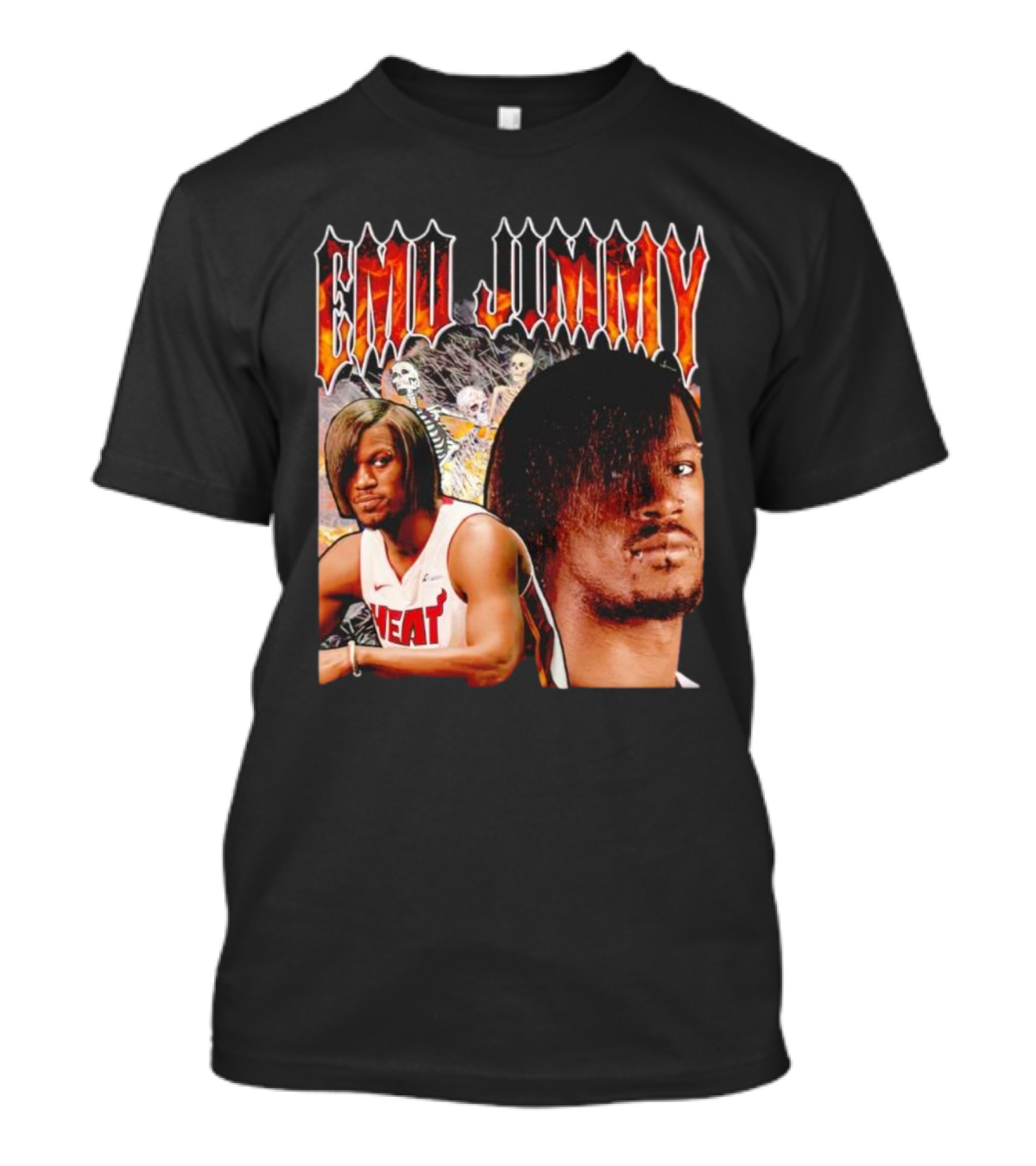 Emo Jimmy Butler Heat Skeleton Background T-Shirt