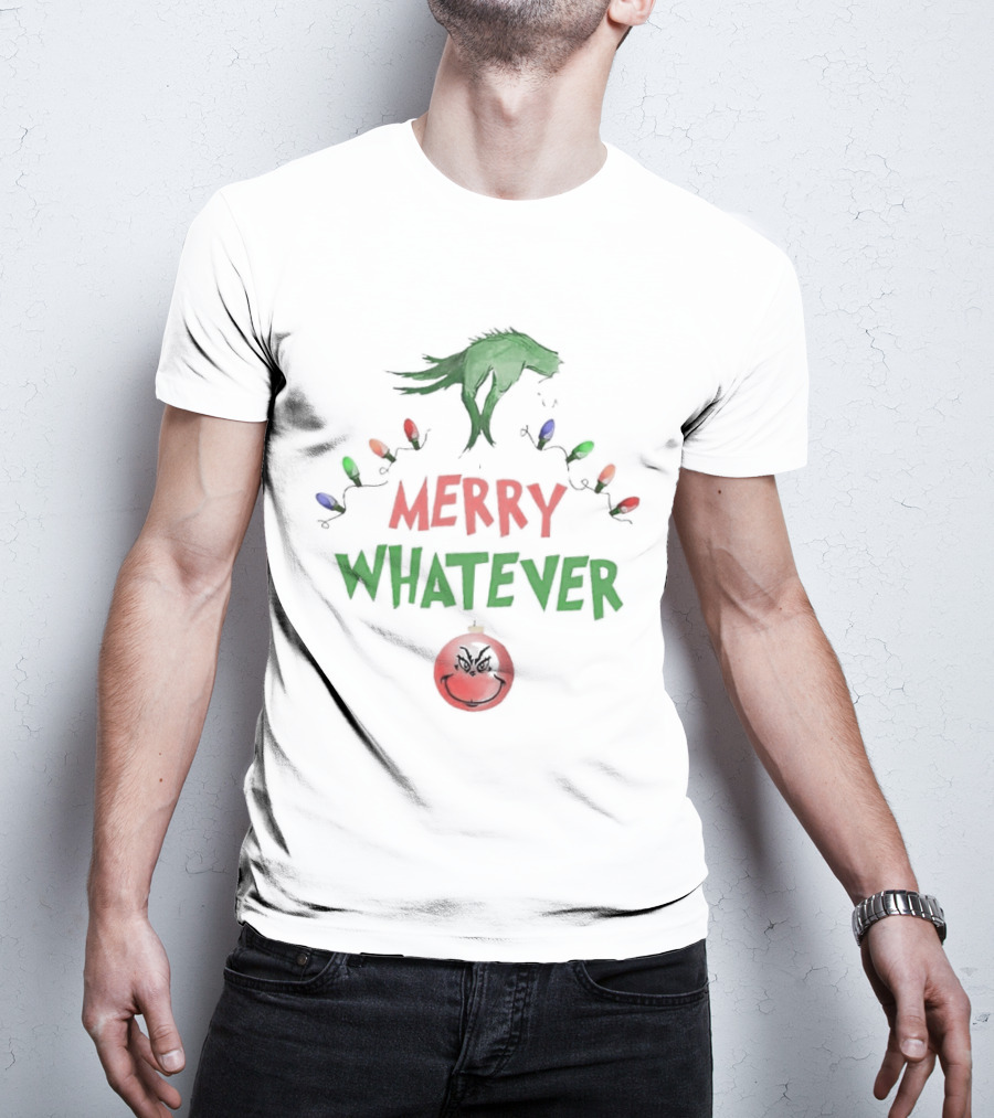 Grinch Hand Holding Christmas Lights Merry Whatever Christmas T-Shirt