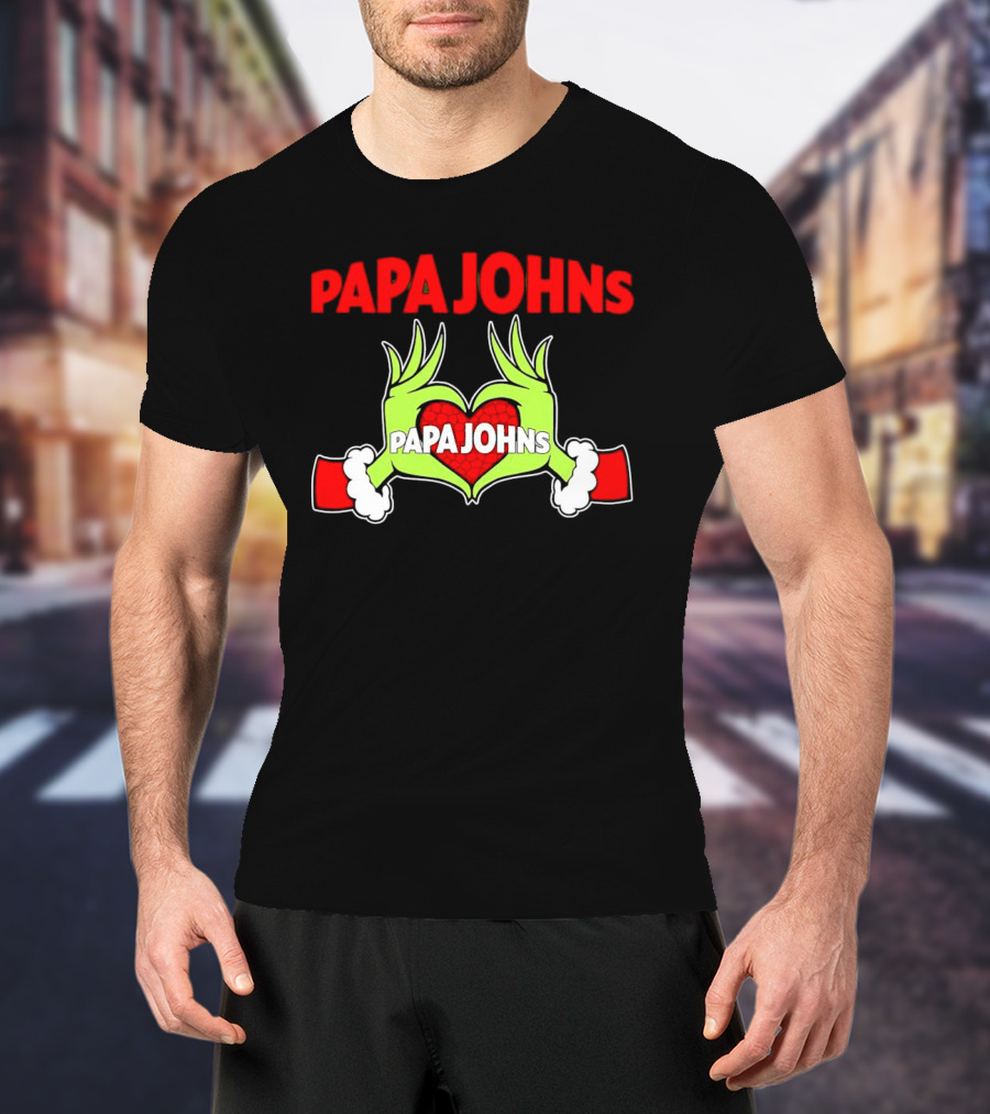 Papa Johns Grinch Hands Heart Christmas T-Shirt