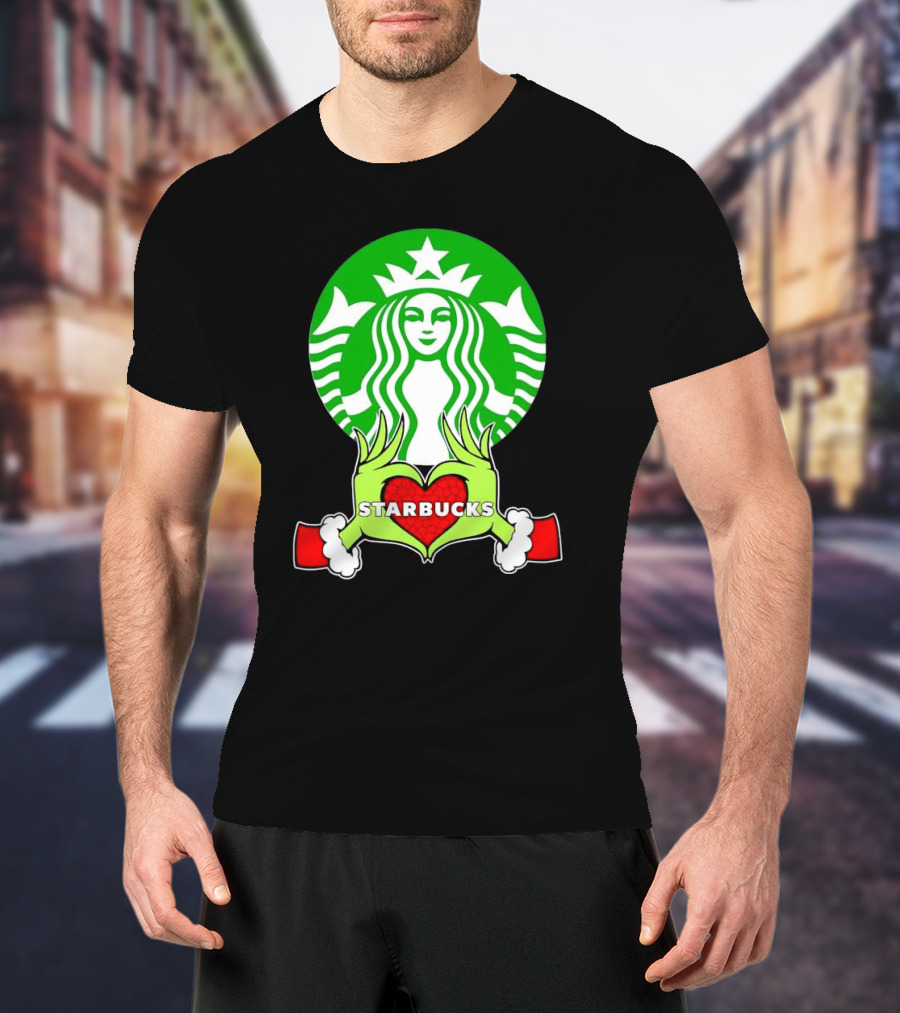 Grinch Hands Holding Heart Starbucks Christmas T-Shirt