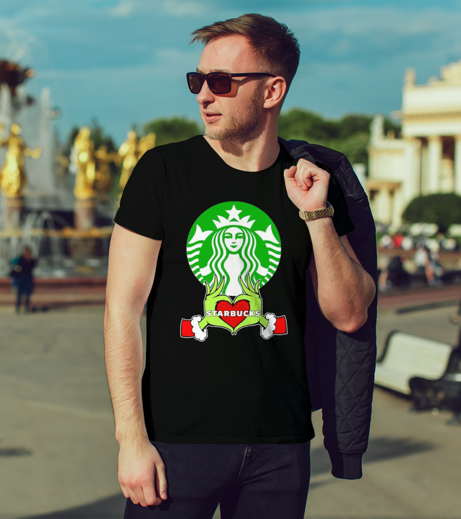 Grinch Hands Holding Heart Starbucks Christmas T-Shirt