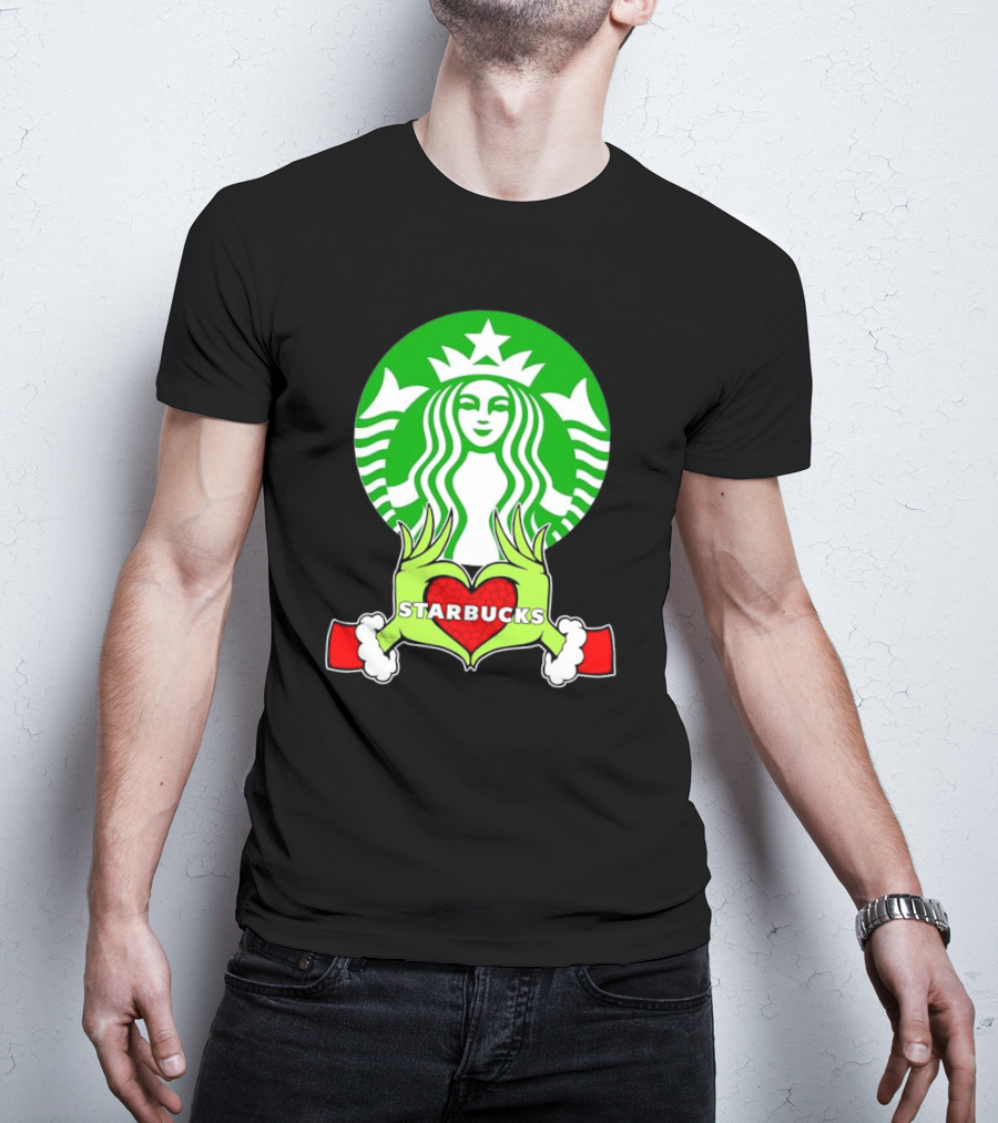 Grinch Hands Holding Heart Starbucks Christmas T-Shirt