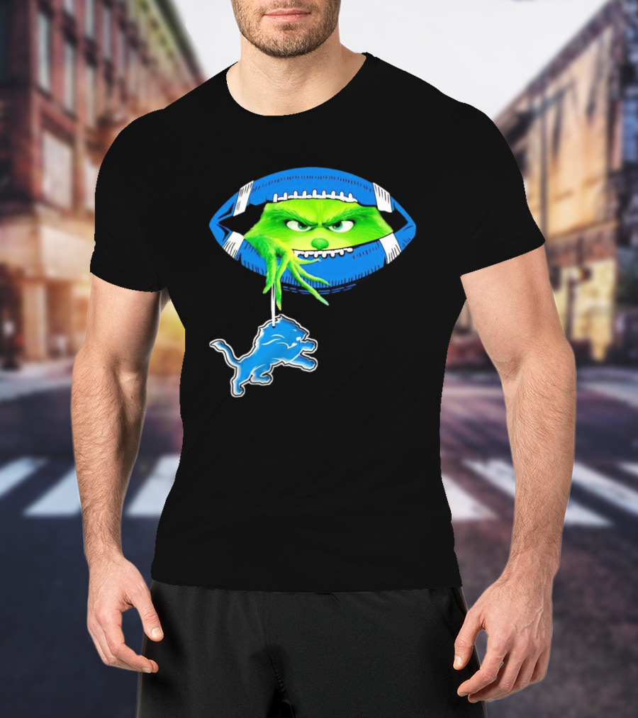 Grinch Sneak Peek Detroit Lions Christmas Football T-Shirt