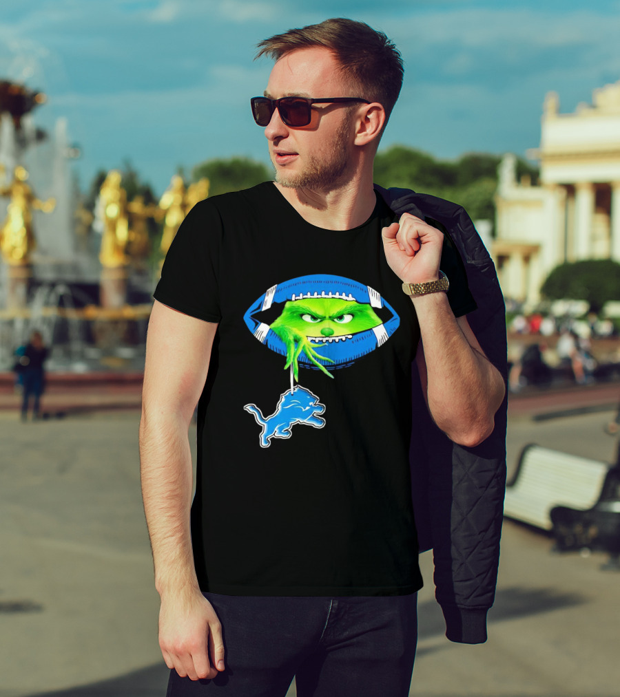 Grinch Sneak Peek Detroit Lions Christmas Football T-Shirt