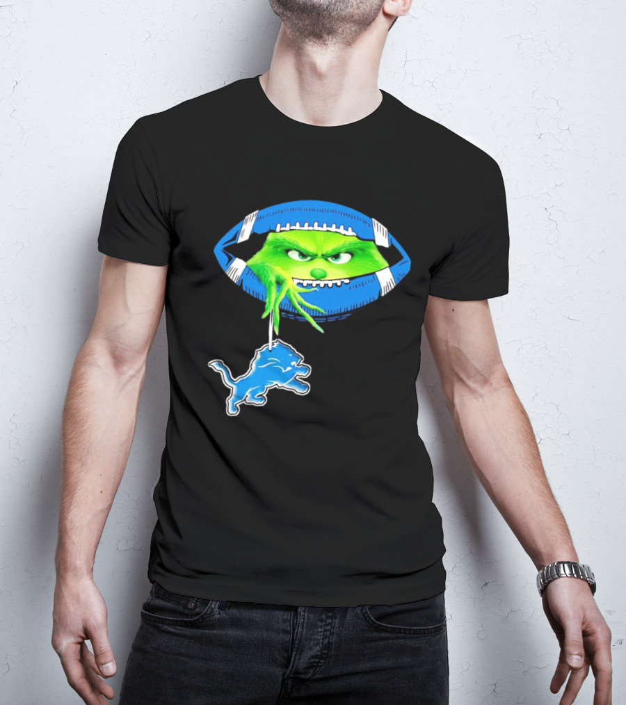 Grinch Sneak Peek Detroit Lions Christmas Football T-Shirt
