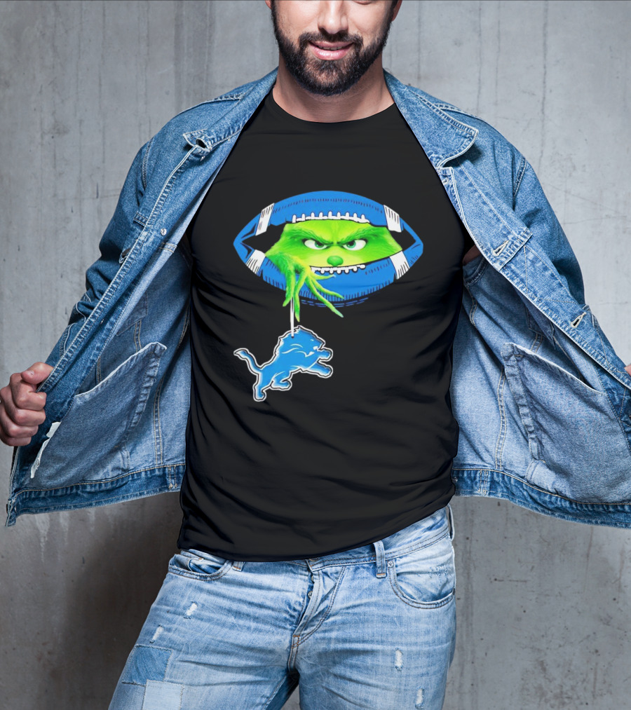 Grinch Sneak Peek Detroit Lions Christmas Football T-Shirt