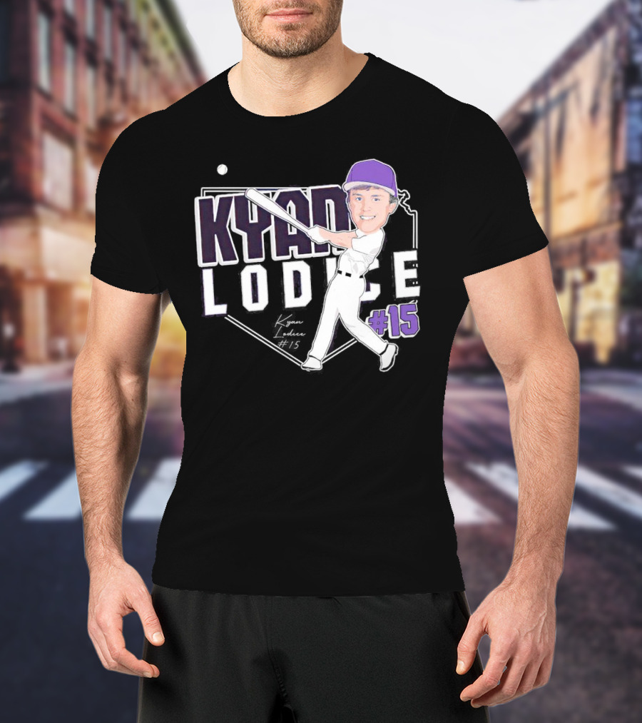 Kyan Lodice Caricature Signature Baseball #15 Purple Cap T-Shirt