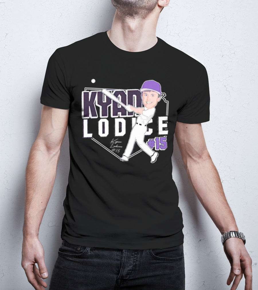 Kyan Lodice Caricature Signature Baseball #15 Purple Cap T-Shirt