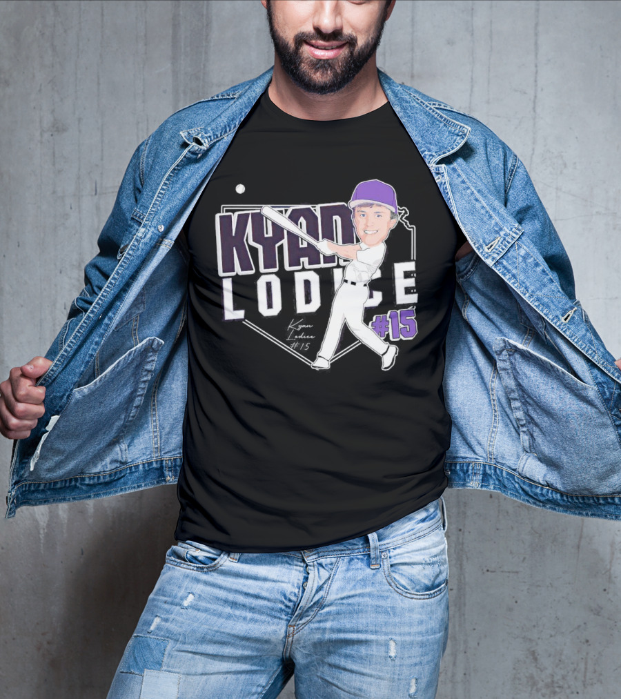 Kyan Lodice Caricature Signature Baseball #15 Purple Cap T-Shirt
