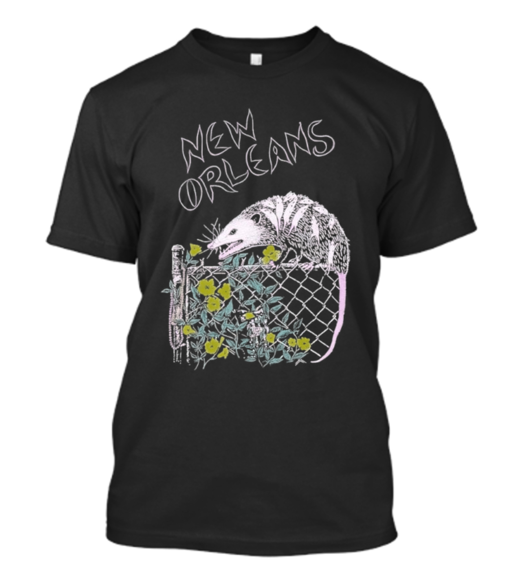New Orleans Possum On Fence With Flowers T-Shirt