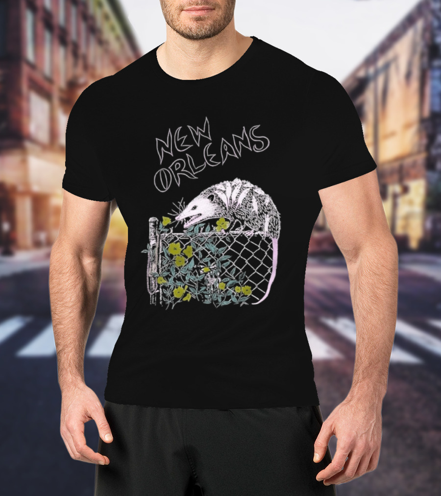 New Orleans Possum On Fence With Flowers T-Shirt