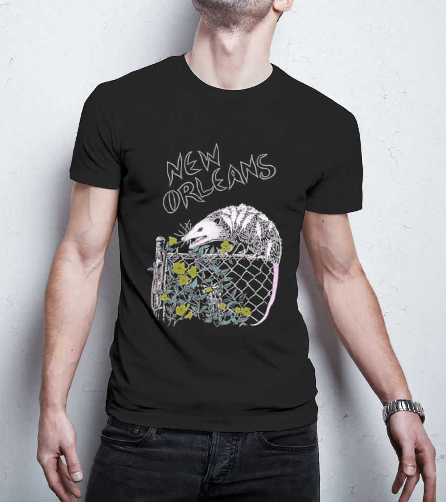 New Orleans Possum On Fence With Flowers T-Shirt