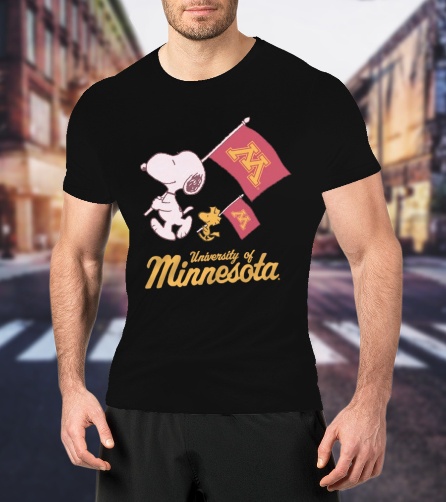 Snoopy And Woodstock University Of Minnesota Flags T-Shirt