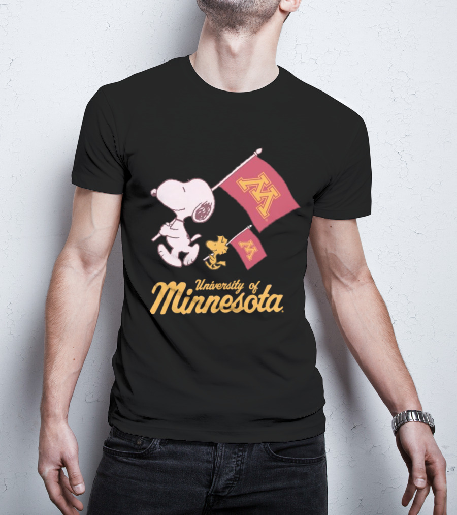 Snoopy And Woodstock University Of Minnesota Flags T-Shirt