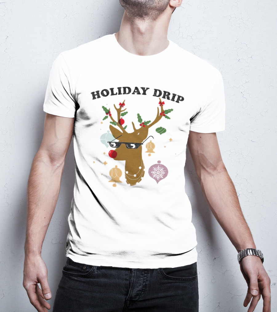 Holiday Drip Reindeer Christmas T-Shirt