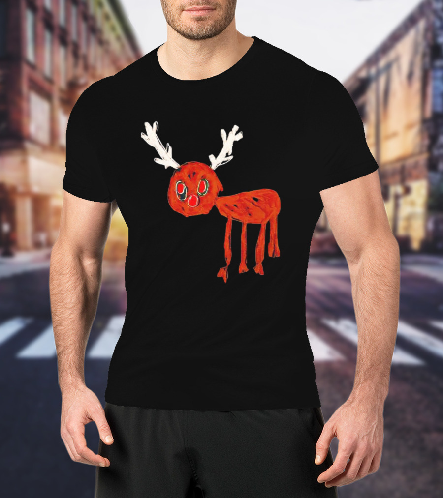 Reindeer Drawing Red Nose Cartoon T-Shirt