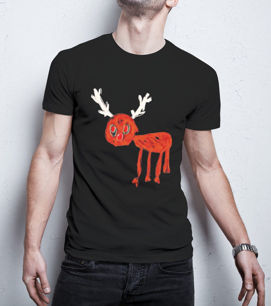 Reindeer Drawing Red Nose Cartoon T-Shirt