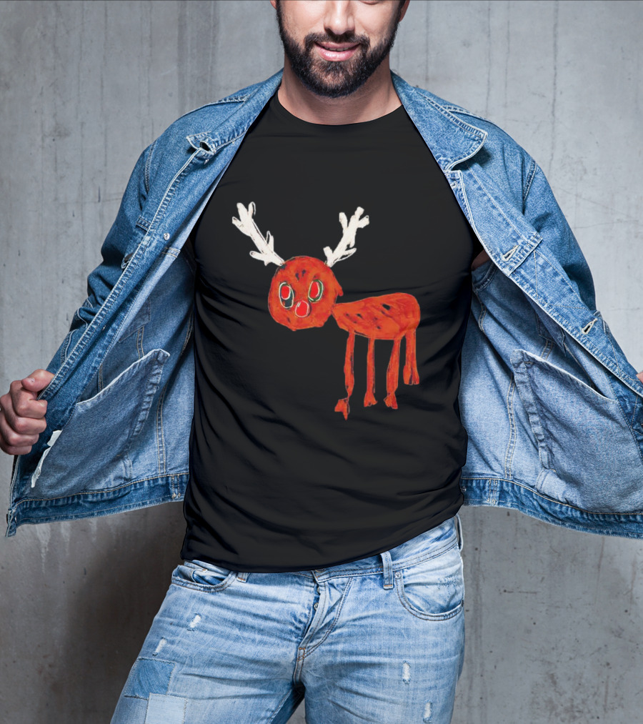 Reindeer Drawing Red Nose Cartoon T-Shirt