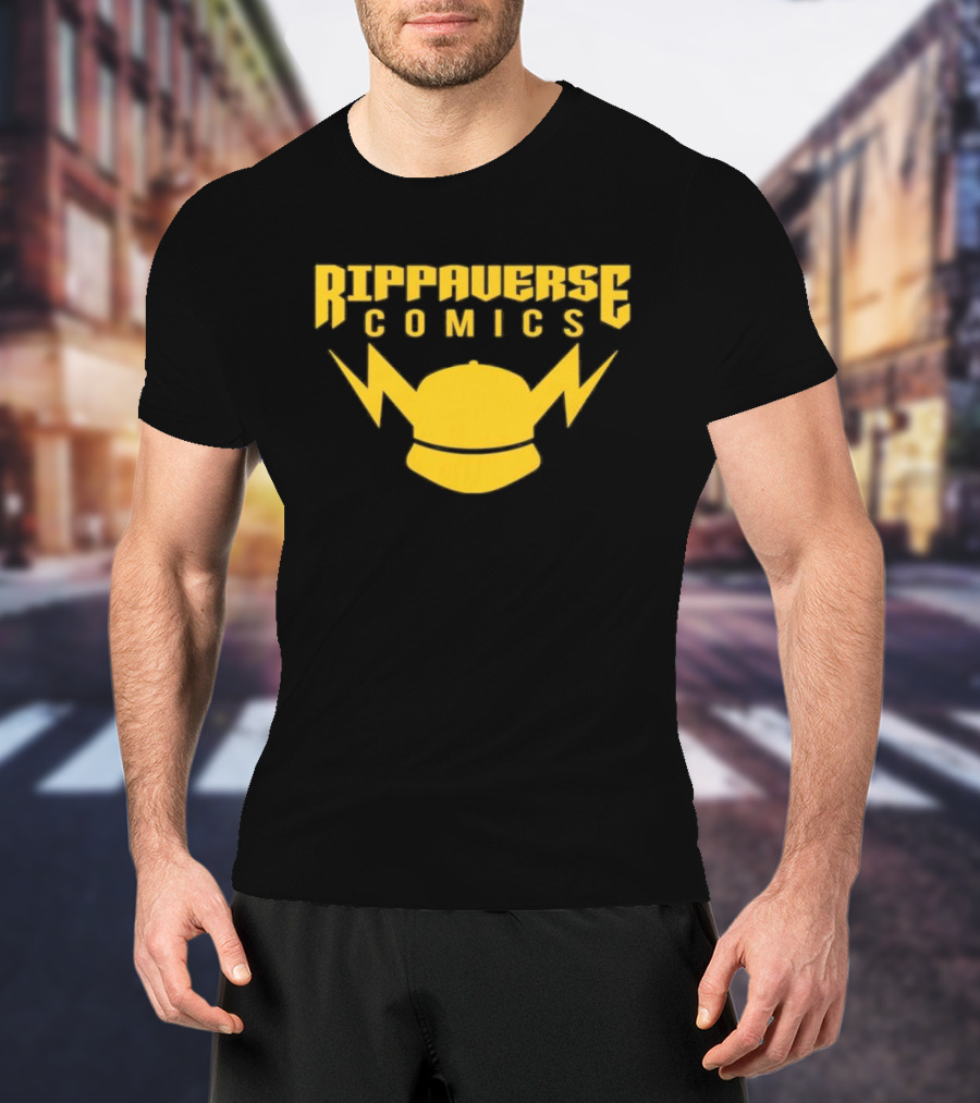 Rippaverse Comics Logo With Yellow Lightning And Cap T-Shirt