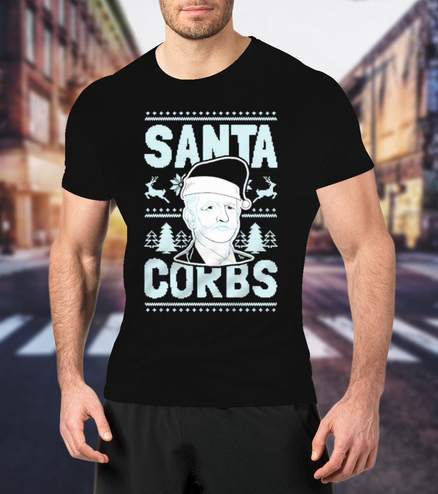 Santa Corbs Christmas Reindeer Trees And Santa Hat T-Shirt