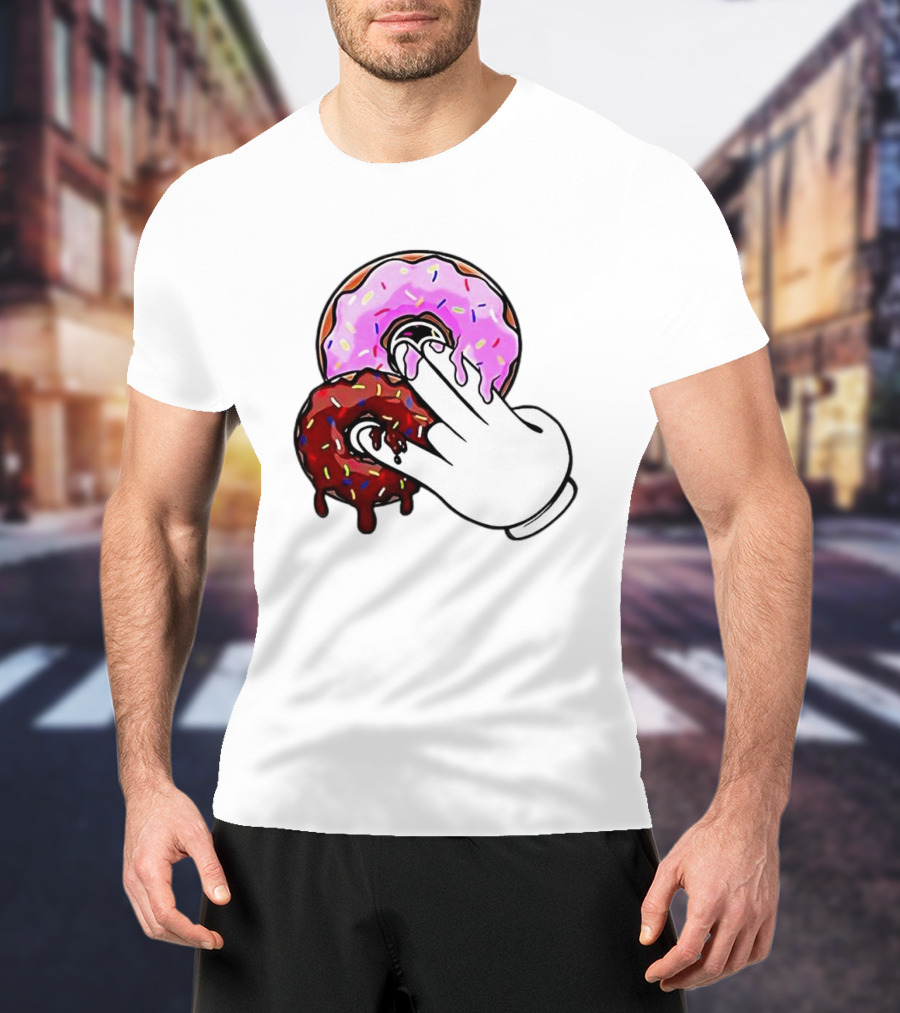 2 Pink Donuts 1 Brown Donut Animated Hand Gesture T-Shirt
