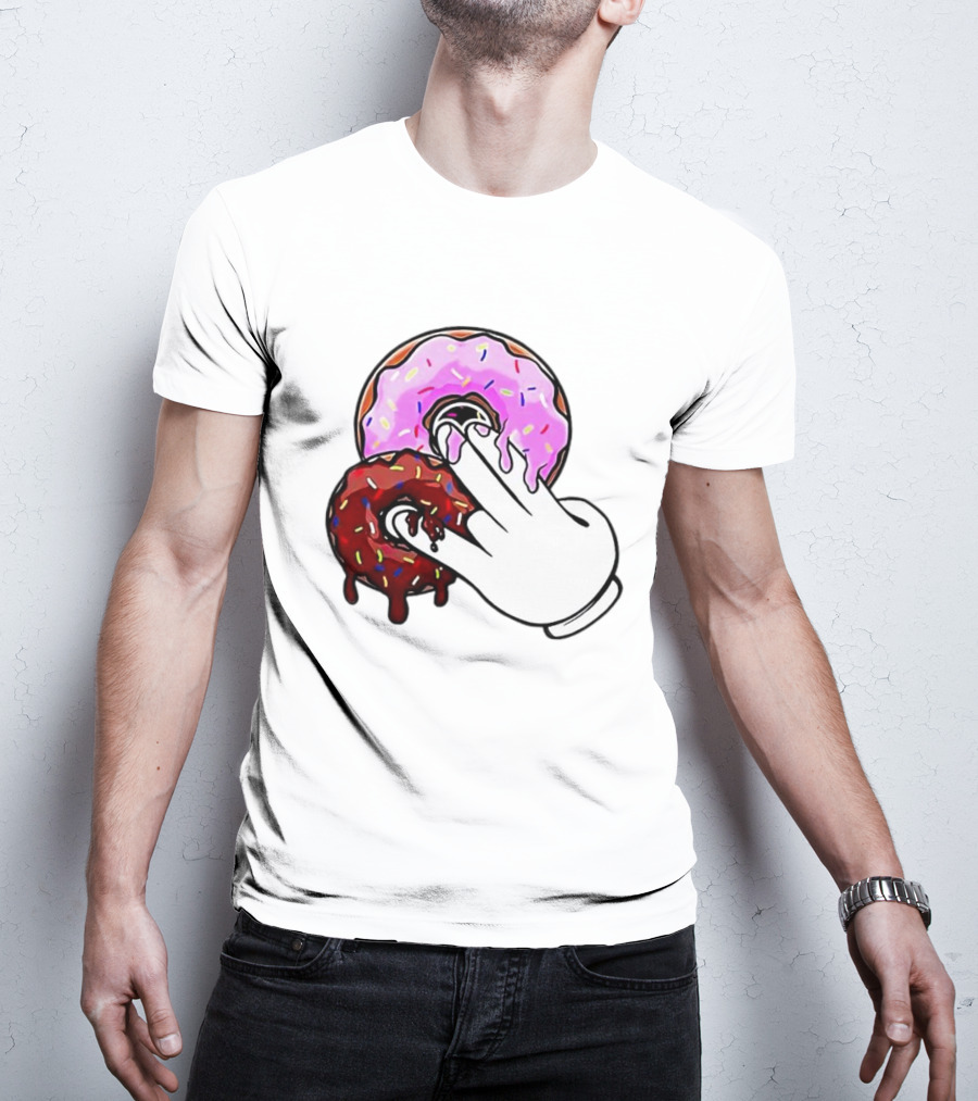 2 Pink Donuts 1 Brown Donut Animated Hand Gesture T-Shirt