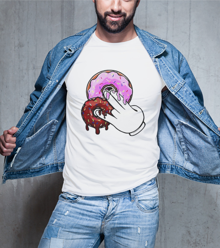2 Pink Donuts 1 Brown Donut Animated Hand Gesture T-Shirt