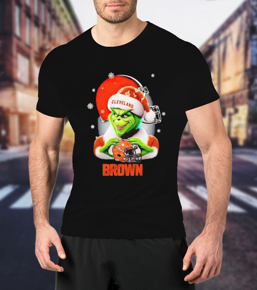 Grinch Cleveland Browns Christmas Football Snowflakes T-Shirt