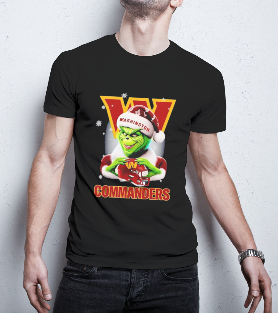 Grinch Washington Commanders Christmas Football Festive Snowflakes T-Shirt
