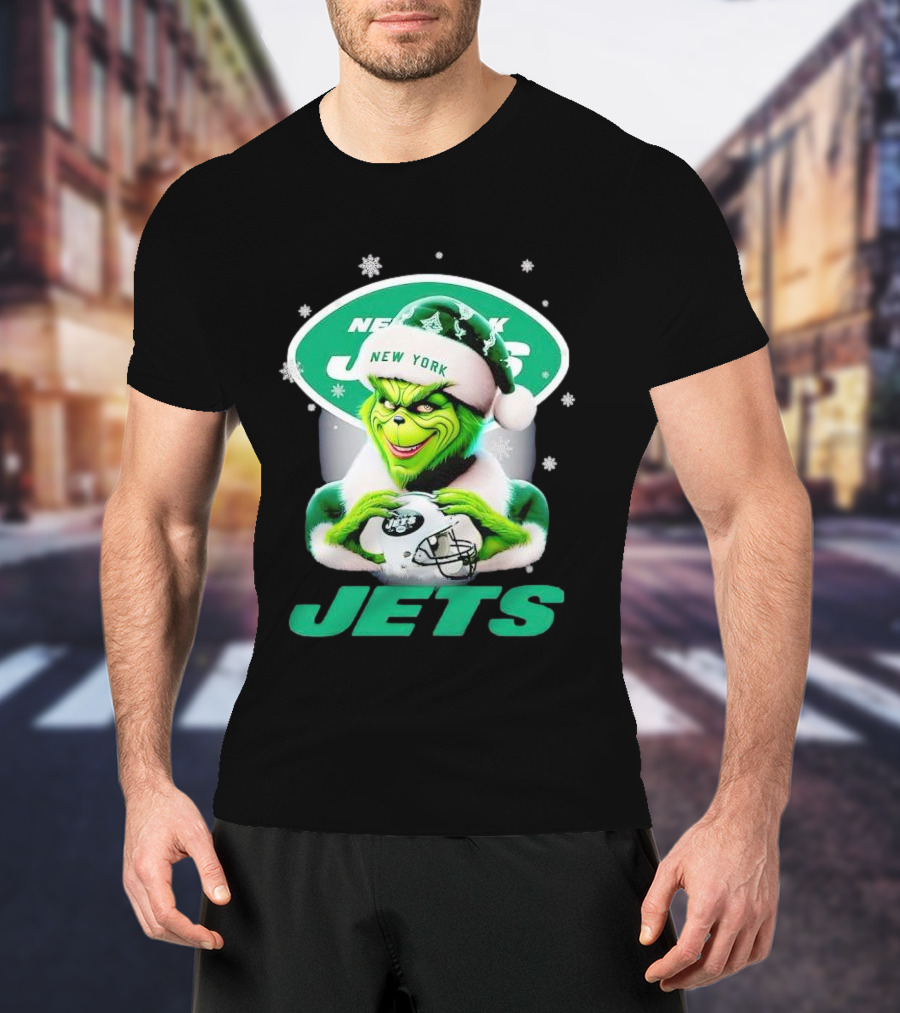 Grinch New York Jets Christmas Football T-Shirt