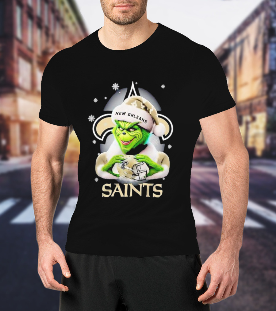Grinch New Orleans Saints Christmas Snowflakes Football T-Shirt