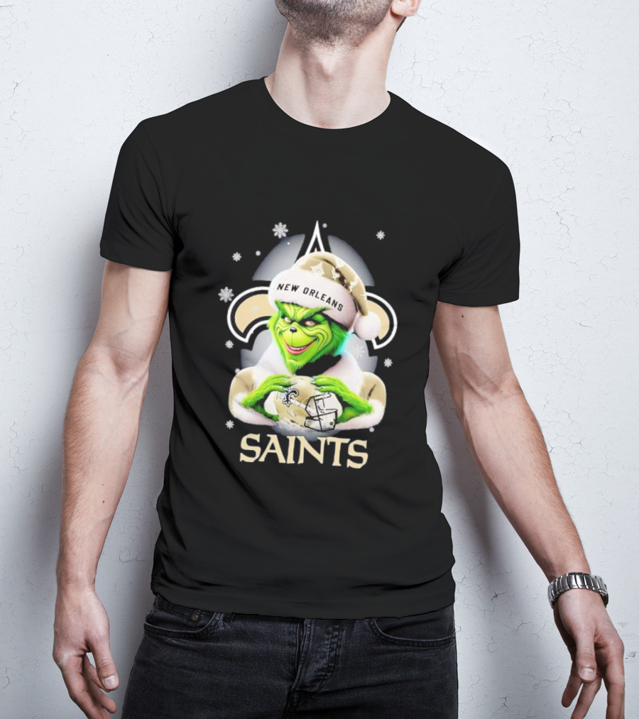 Grinch New Orleans Saints Christmas Snowflakes Football T-Shirt
