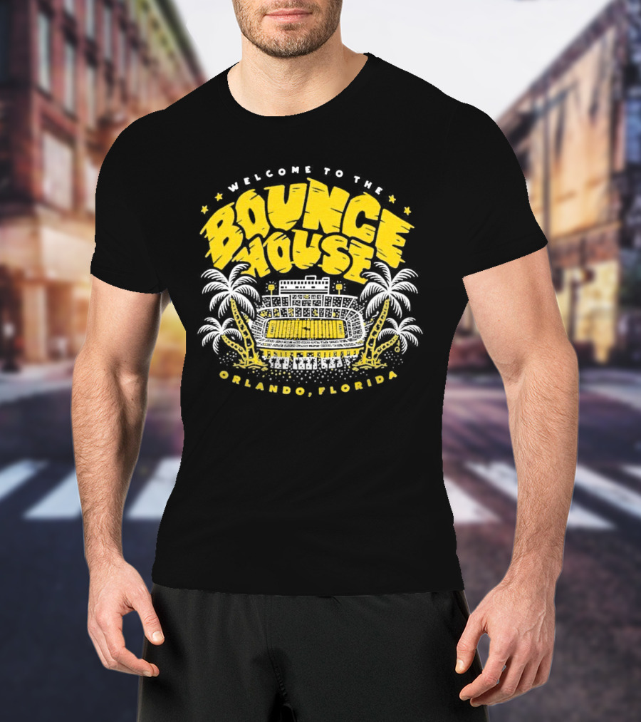 Welcome To The Bounce House Orlando Florida Stadium Scene With Palm Trees T-Shirt