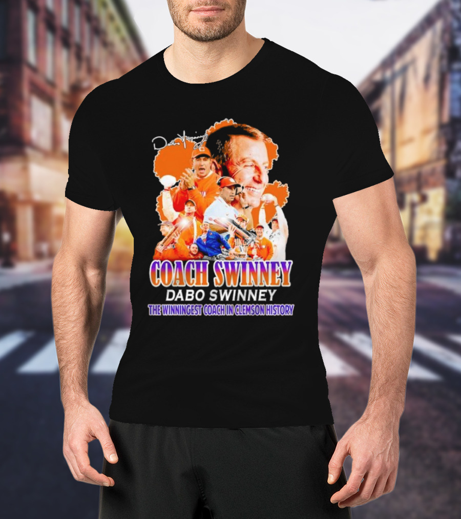 Coach Swinney Dabo Swinney The Winningest Coach In Clemson History Football Celebration Collage T-Shirt