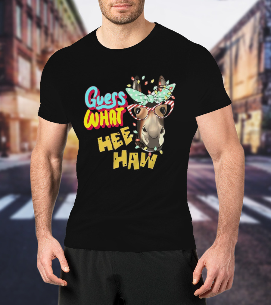 Guess What Hee Haw Christmas Donkey Lights And Glasses T-Shirt