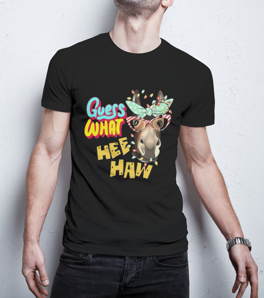 Guess What Hee Haw Christmas Donkey Lights And Glasses T-Shirt