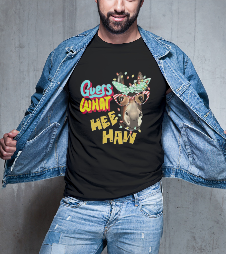 Guess What Hee Haw Christmas Donkey Lights And Glasses T-Shirt