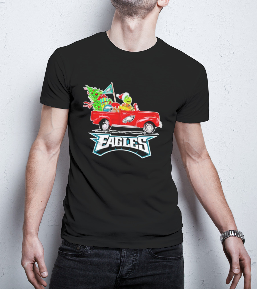 Grinch Dog Driving Red Truck Philadelphia Eagles Christmas Tree T-Shirt