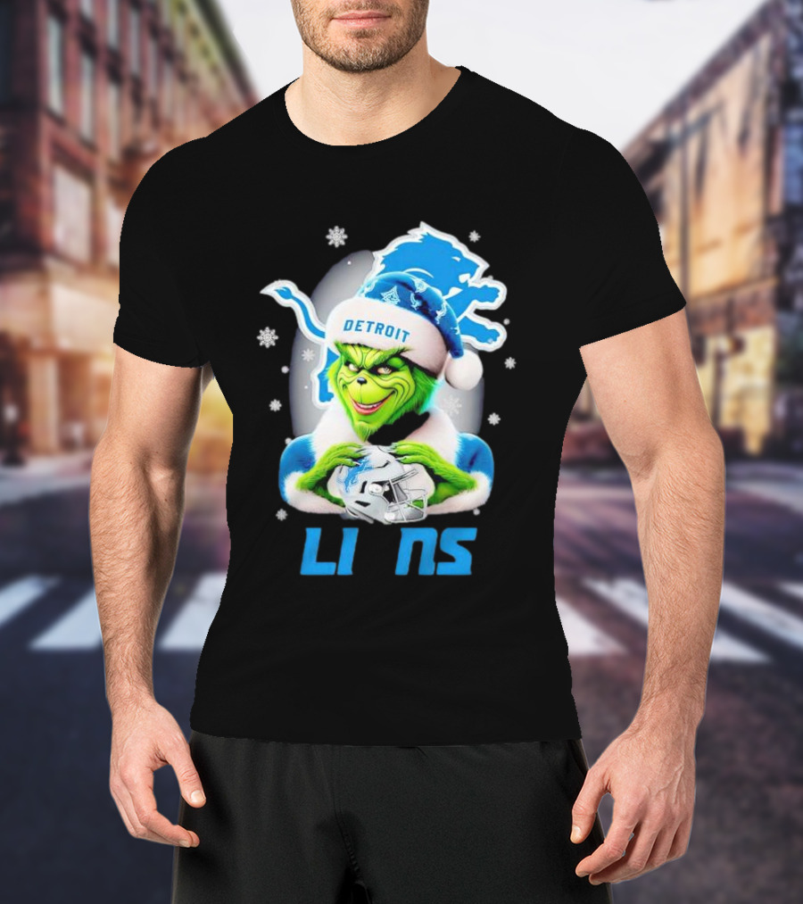 Grinch Loves Detroit Lions Christmas Holiday Football Magic T-Shirt