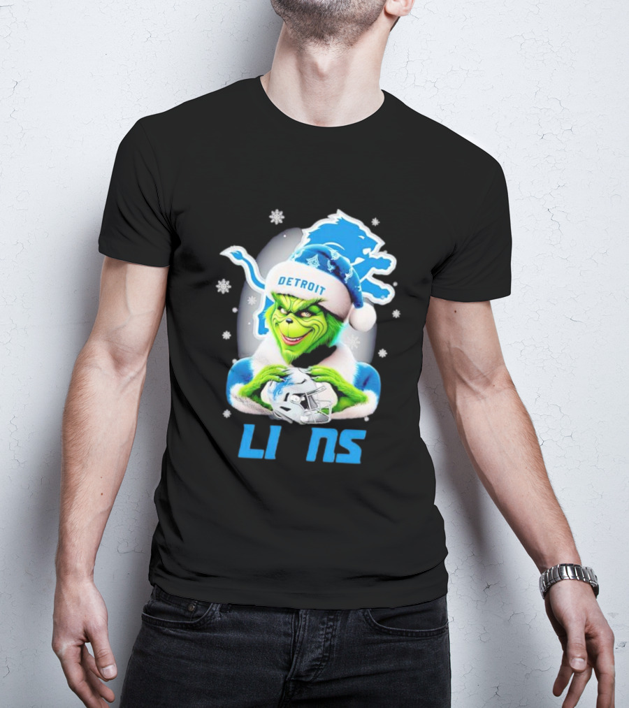 Grinch Loves Detroit Lions Christmas Holiday Football Magic T-Shirt