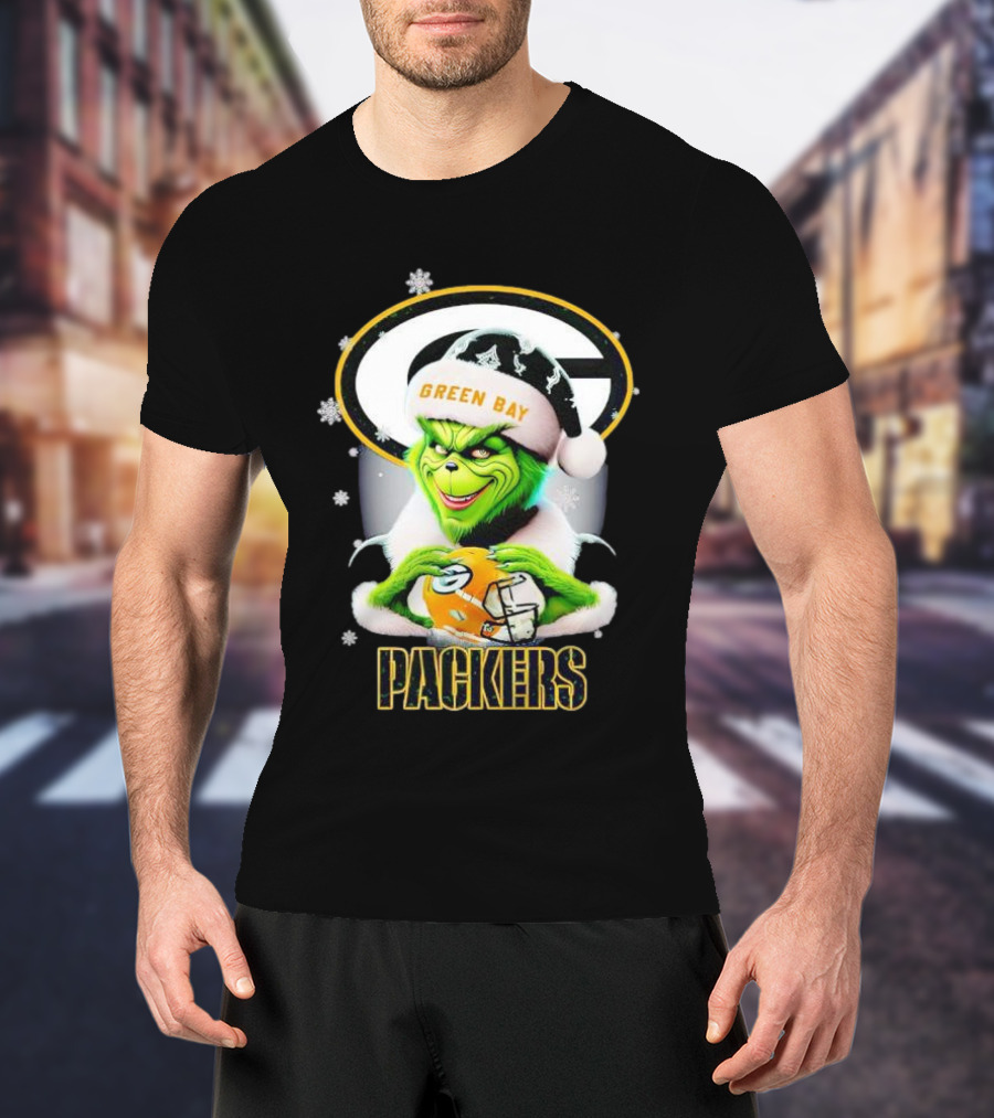 Green Bay Packers Grinch Christmas Fan Art Snowflakes Helmet T-Shirt