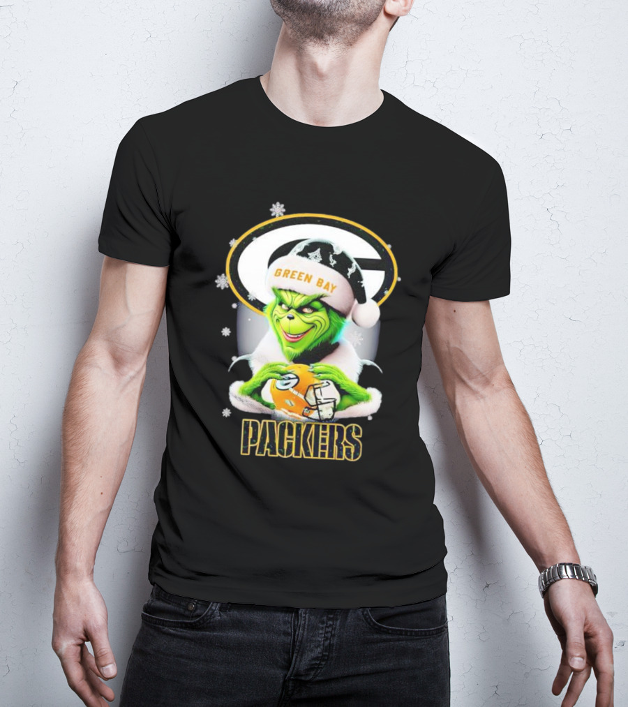 Green Bay Packers Grinch Christmas Fan Art Snowflakes Helmet T-Shirt