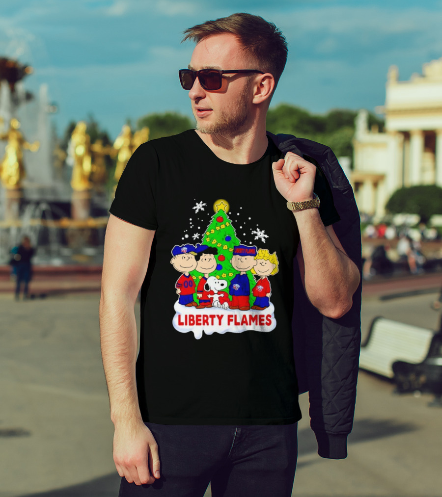Liberty Flames Peanuts Characters Christmas Tree Snoopy Charlie Brown T-Shirt