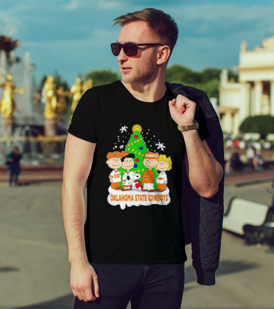 Peanuts Characters Oklahoma State Cowboys Christmas Tree T-Shirt