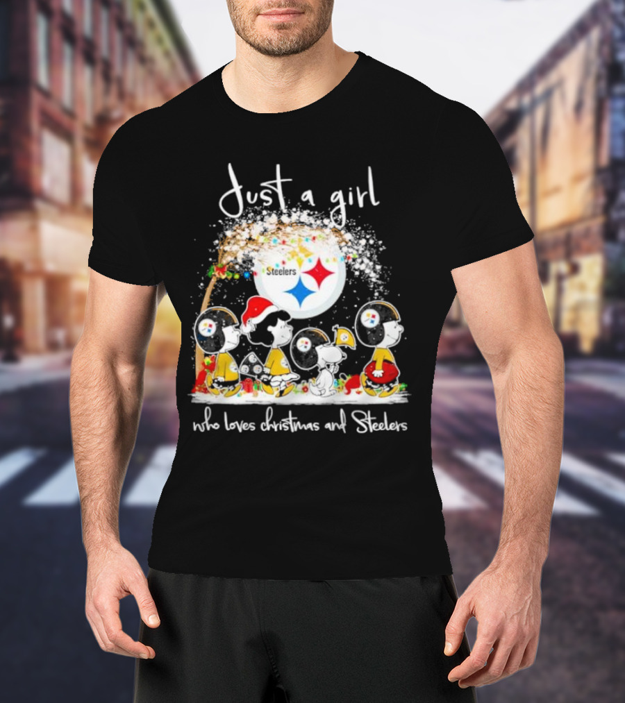 Just A Girl Who Loves Christmas And Steelers Peanuts Characters T-Shirt