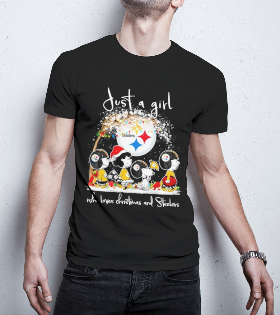 Just A Girl Who Loves Christmas And Steelers Peanuts Characters T-Shirt