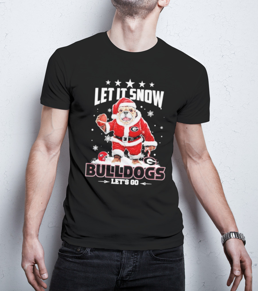 Santa Let It Snow Bulldogs Let's Go Football Christmas T-Shirt